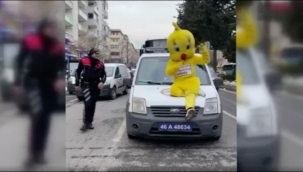 Mini bir kuş donmuştu, polis otosuna konmuştu