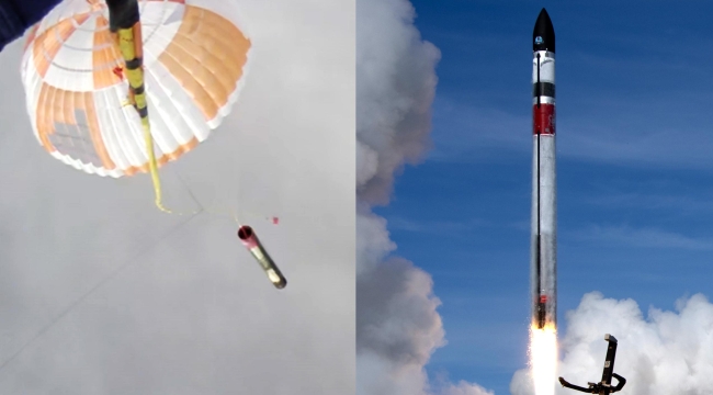 Uzaydan dönen roketi helikopter havada yakaladı