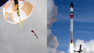 Uzaydan dönen roketi helikopter havada yakaladı