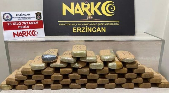 Erzincan'da 23 kilo 767 gram eroin ele geçirildi