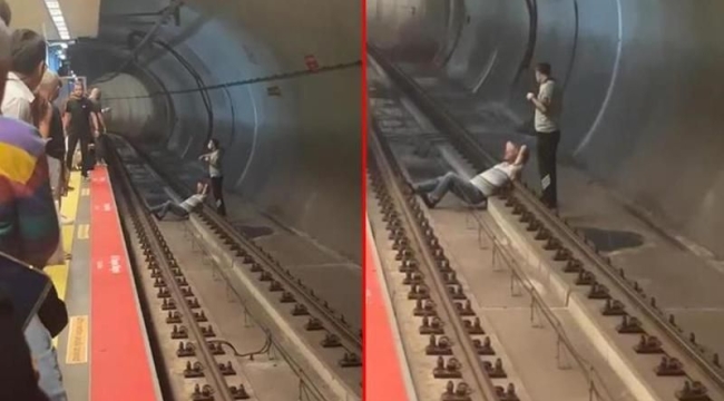 Kadıköy'de bir kişi metronun raylarına yattı