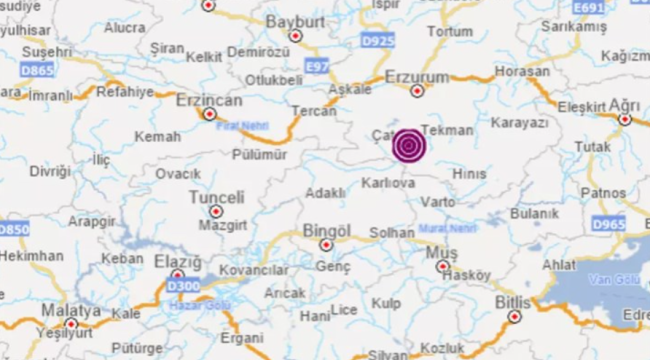 Erzurum'da 4,9 büyüklüğünde deprem