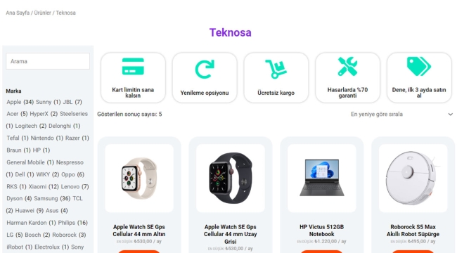 Teknosa.com'a ürün kiralama özelliği geldi