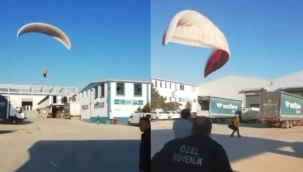 Bursa'da bir işçi mesaiye paraşütle gitti