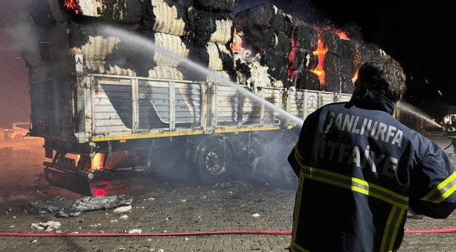 Şanlıurfa'da 27 ton pamuk taşıyan tır alev aldı