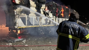 Şanlıurfa'da 27 ton pamuk taşıyan tır alev aldı