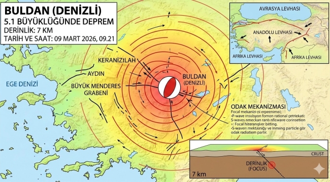 Denizli Buldan'da 5.1 büyüklüğünde deprem 