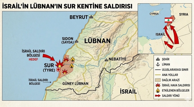 İsrail, Lübnan'ın güneyindeki Sur kentini vurdu